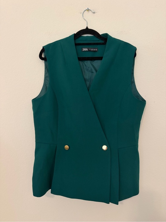 Zara Jackets & Blazers - Zara Emerald Green Vest Size XL Gold Buttons Workwear Capsule Wardrobe Office